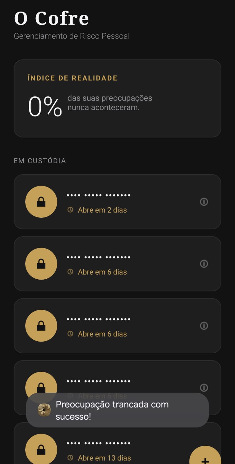 Tela do app Worry Vault