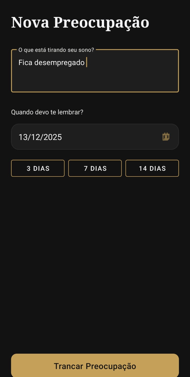 Tela do app Worry Vault