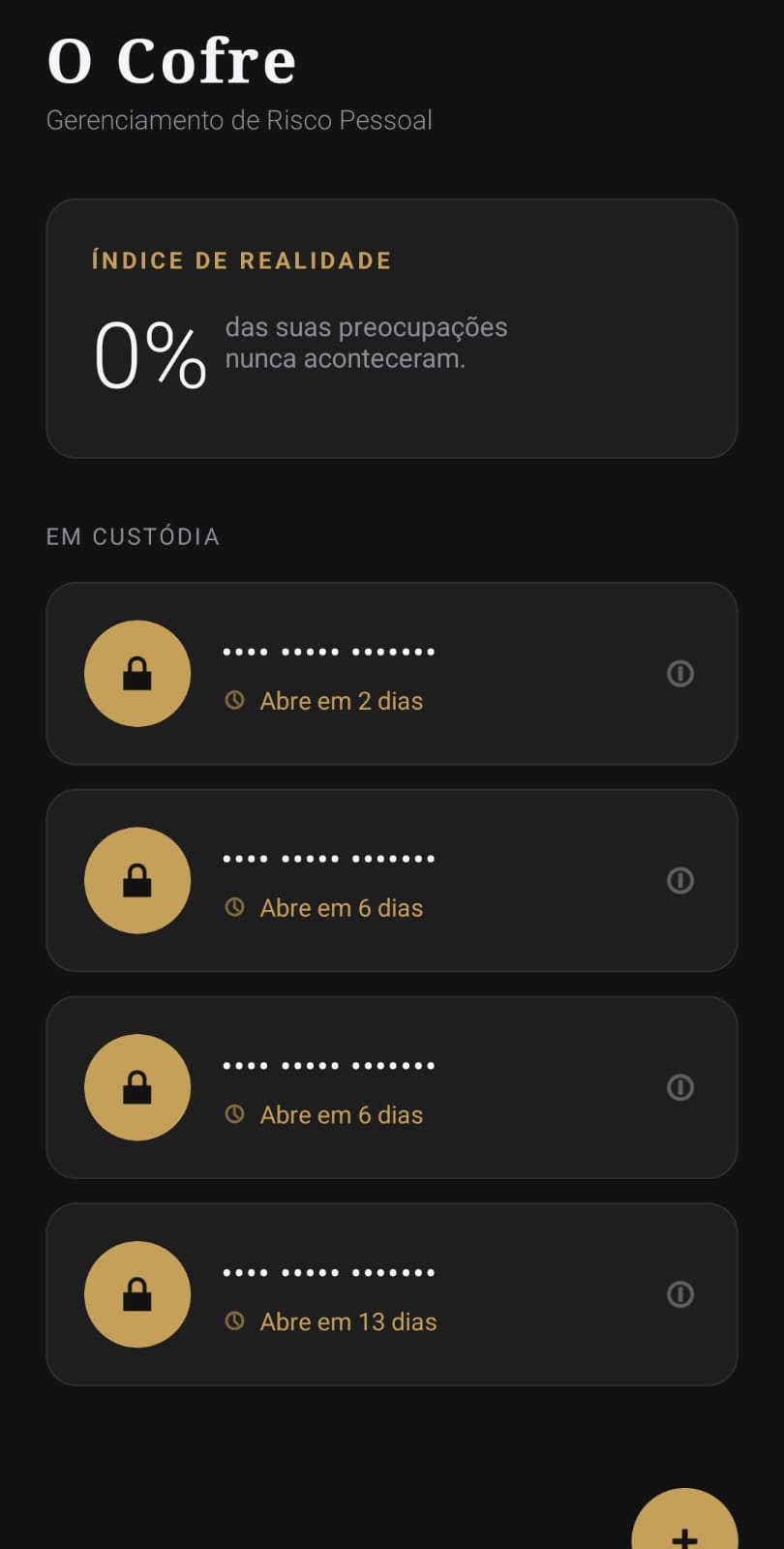 Tela do app Worry Vault